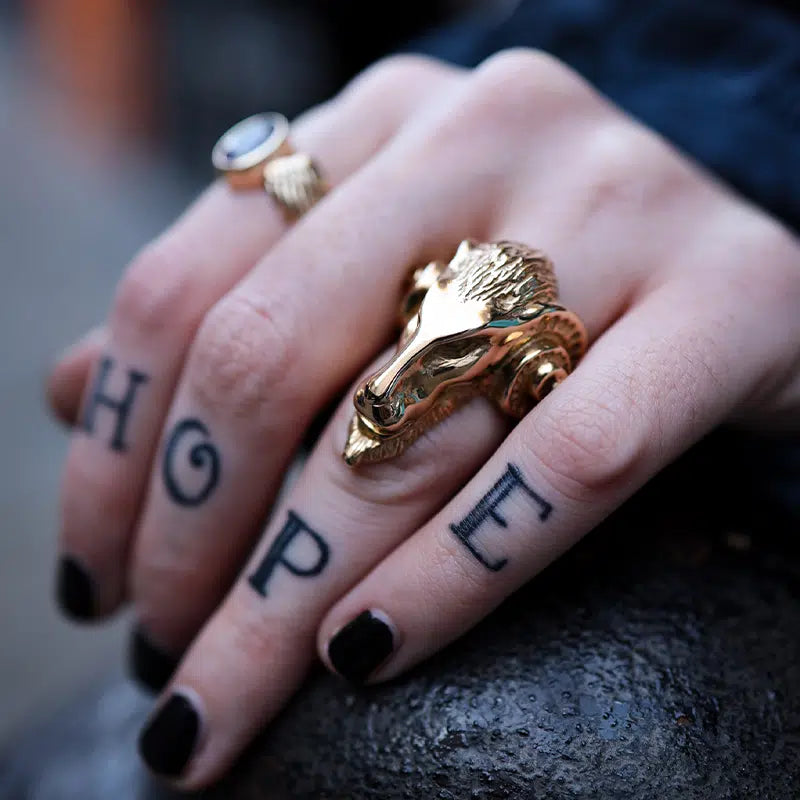 Solid 9ct Gold Ancient Goat Ring