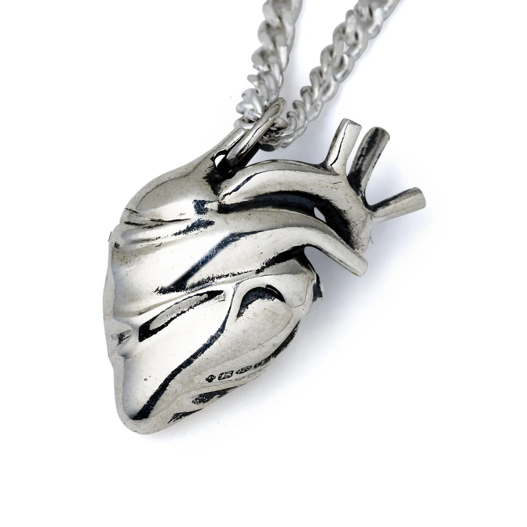 Large Silver Anatomical Heart Pendant with Rubies