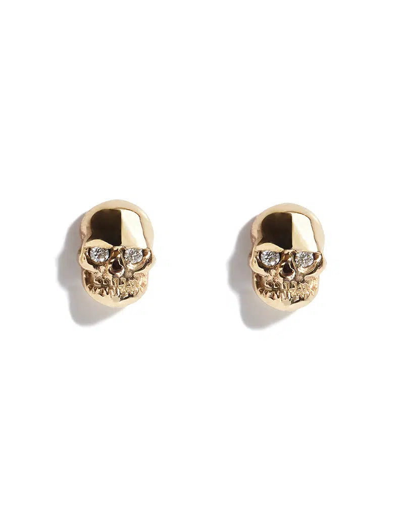 9ct Gold Skull Studs with White Diamonds (pair)
