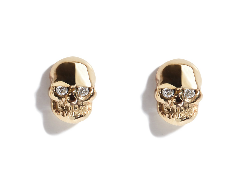 9ct Gold Skull Studs with White Diamonds (pair)