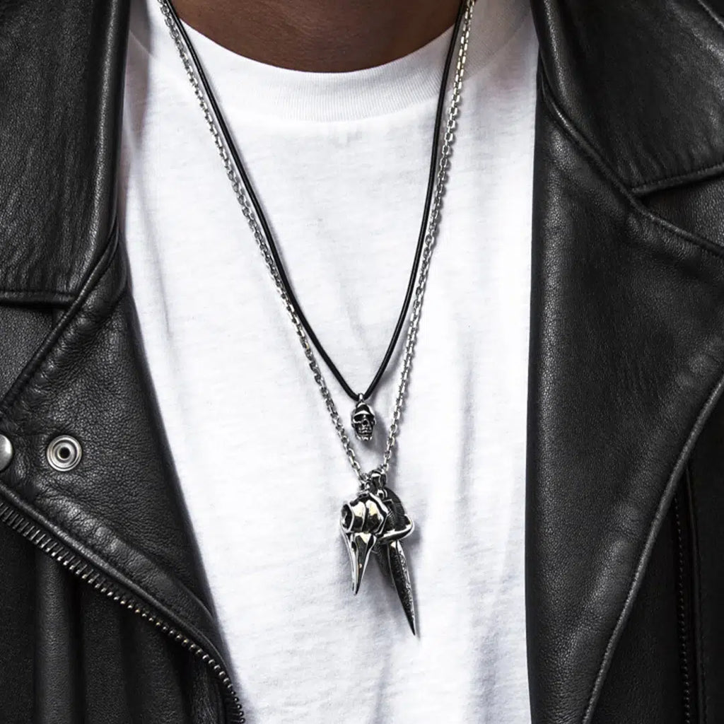 Small Anatomical Skull Pendant with Leather