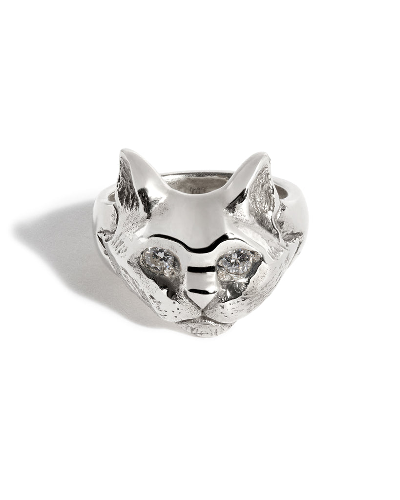 Cat Ring with Diamond Eyes