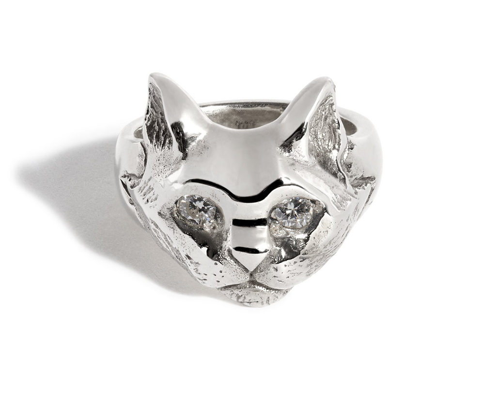 Cat Ring with Diamond Eyes