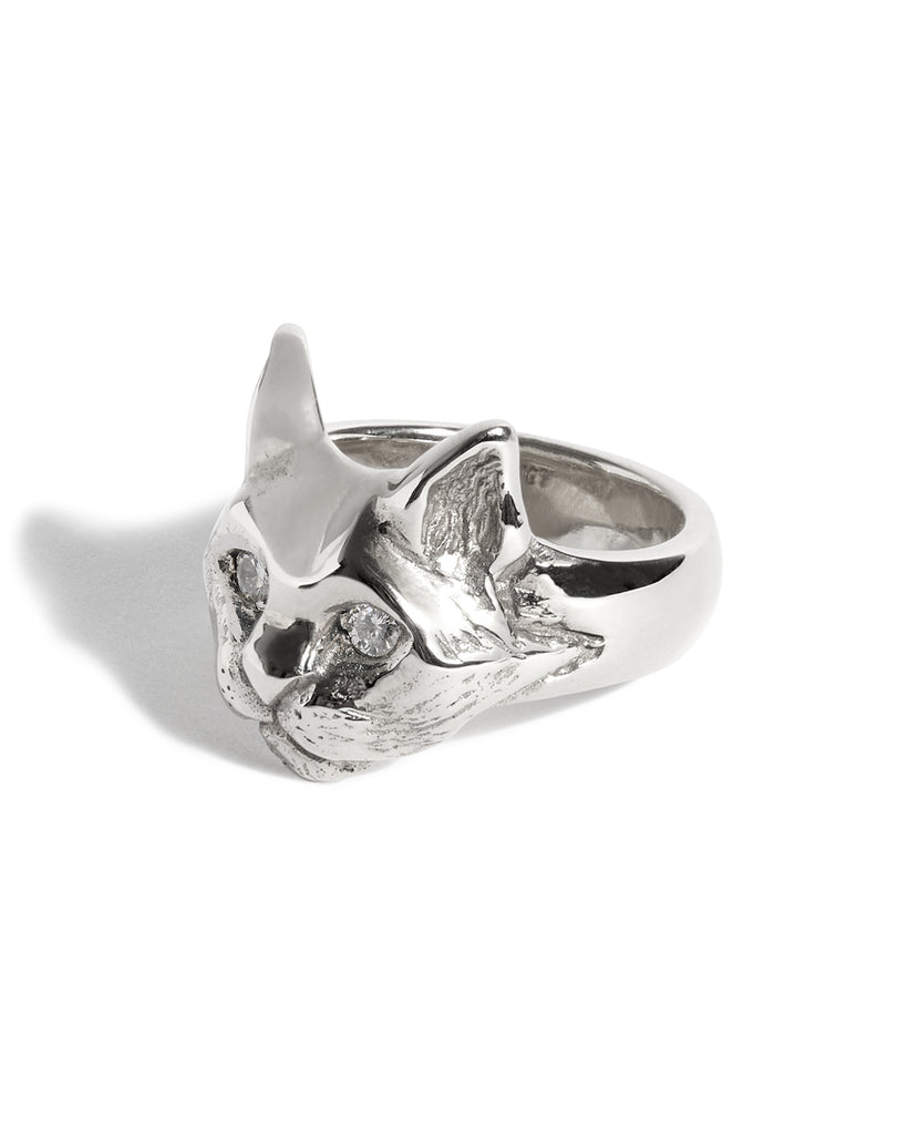 Cat Ring with Diamond Eyes