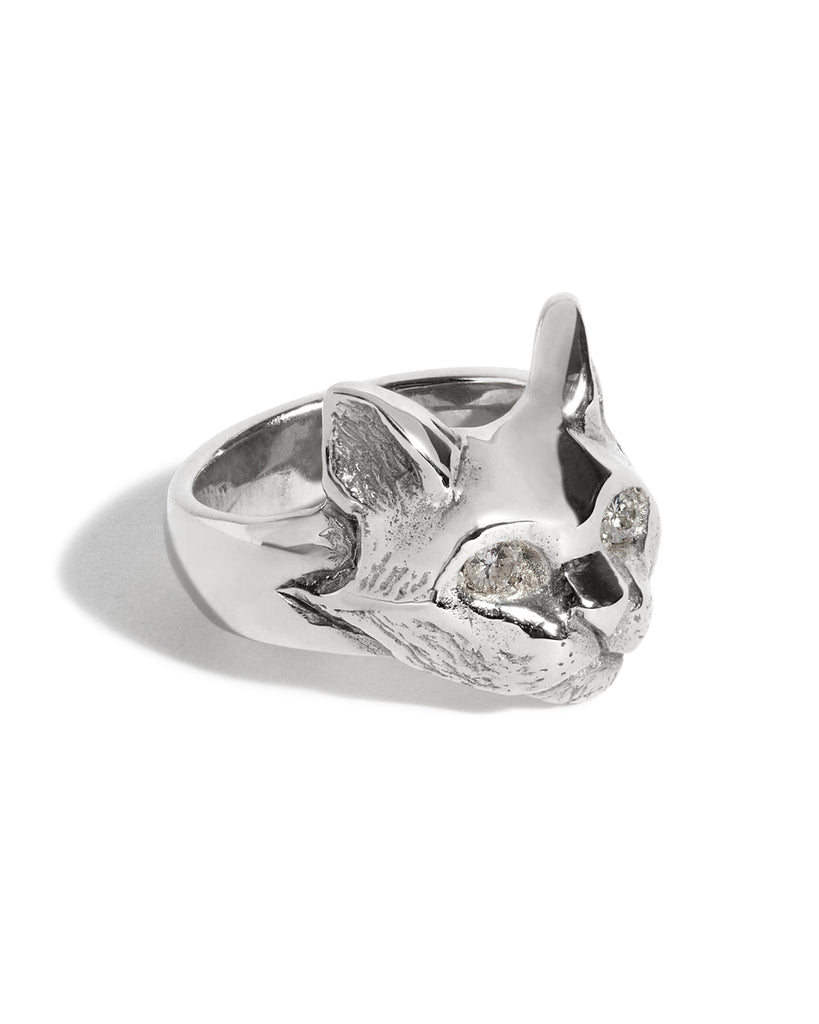 Cat Ring with Diamond Eyes