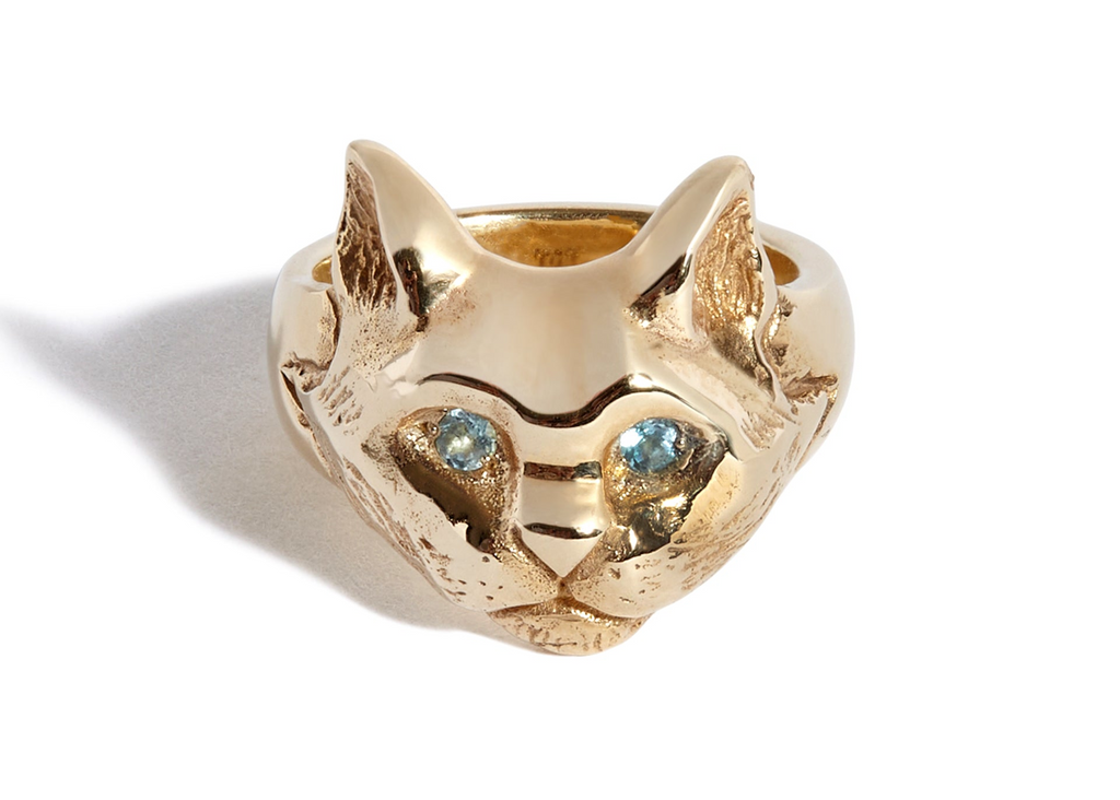 Solid 9ct Gold Cat Ring with Topaz Eyes