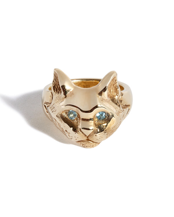 Solid 9ct Gold Cat Ring with Topaz Eyes