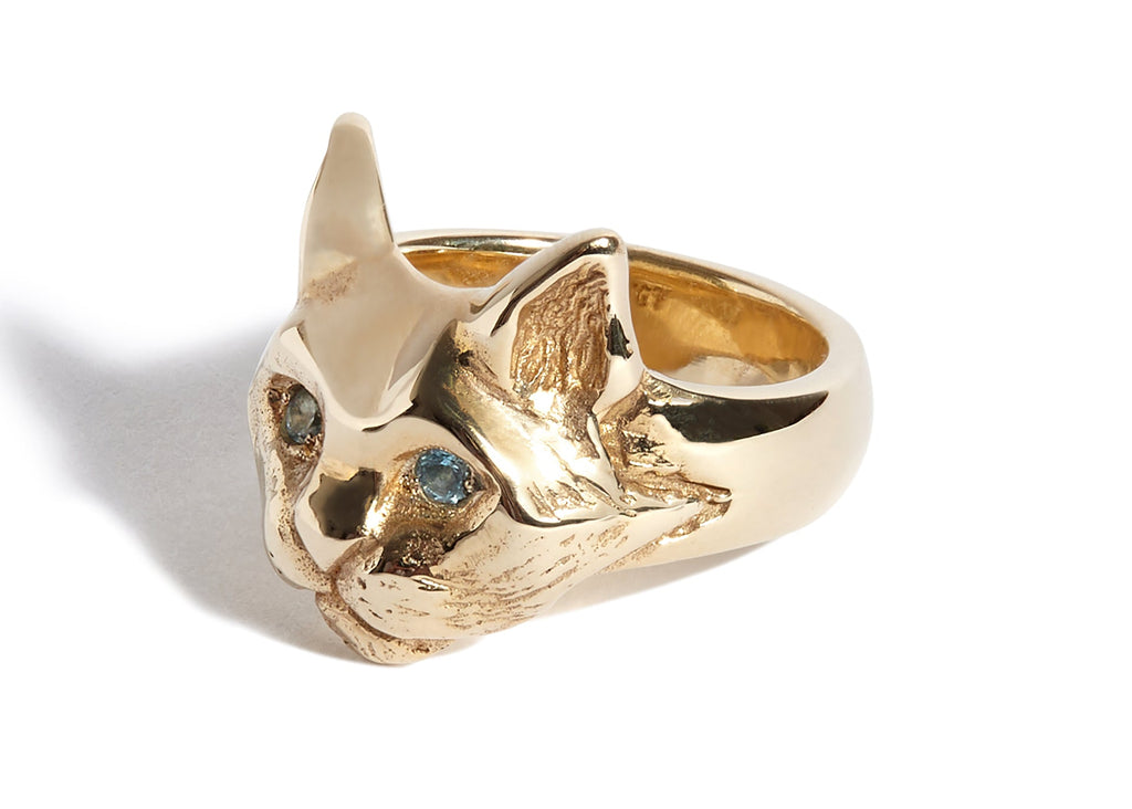 Solid 9ct Gold Cat Ring with Topaz Eyes
