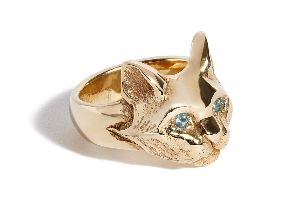 Solid 9ct Gold Cat Ring with Topaz Eyes