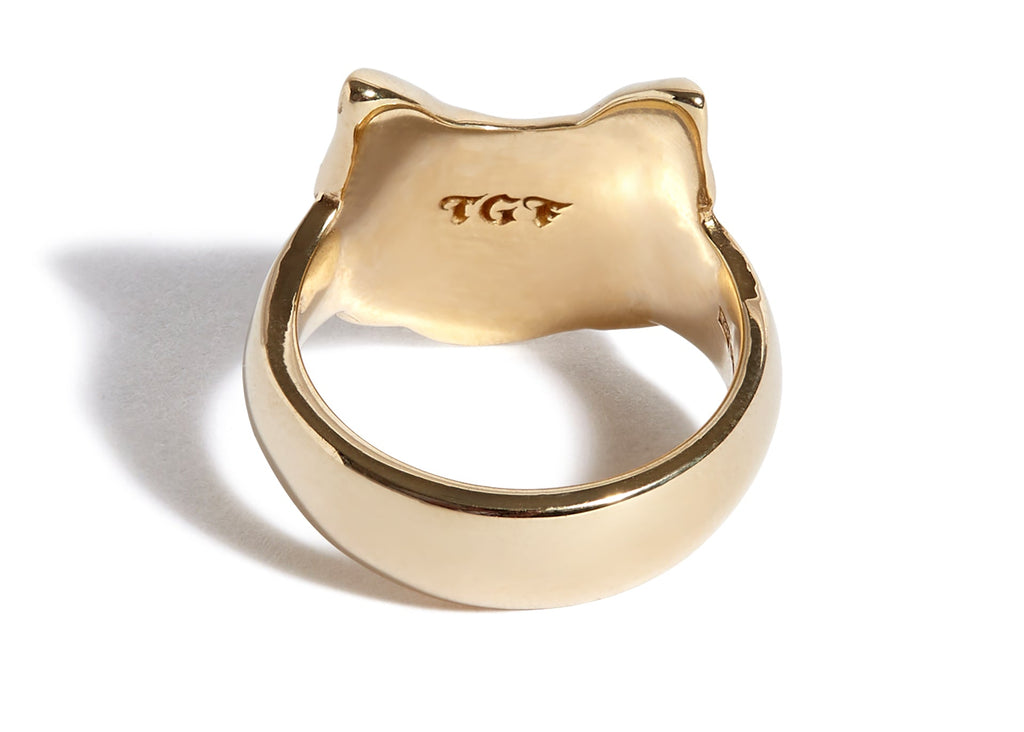 Solid 9ct Gold Cat Ring with Topaz Eyes