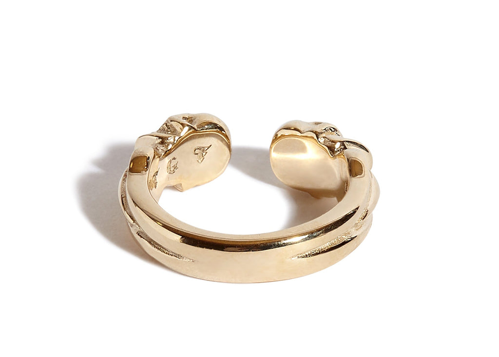 9ct Gold Double Headed Open Skull Band with Diamond Eyes