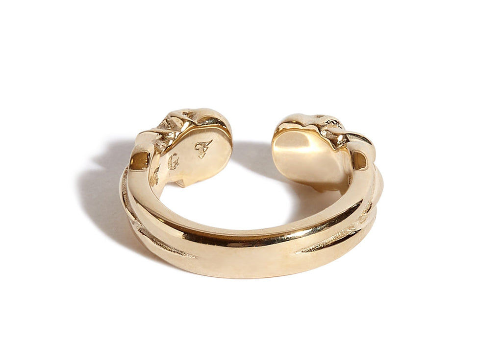 9ct Gold Double Headed Open Skull Band with Ruby Eyes