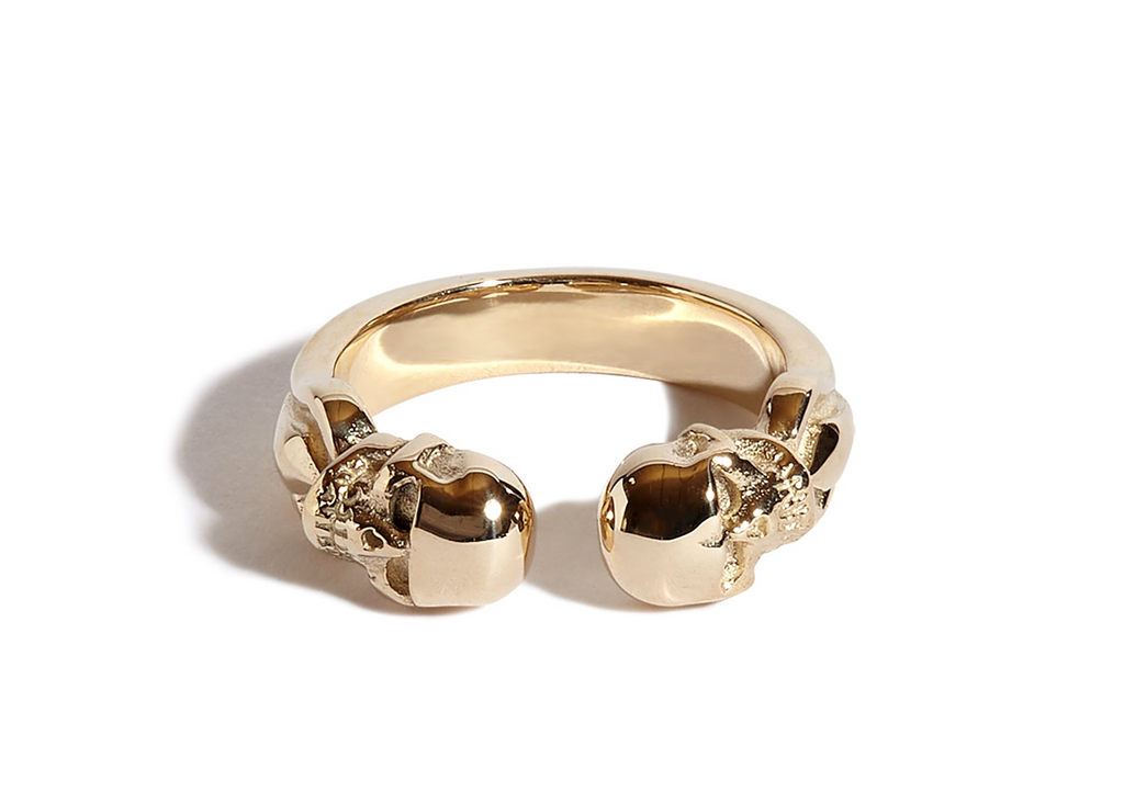 Solid 9ct Gold Double Headed Open Skull Band