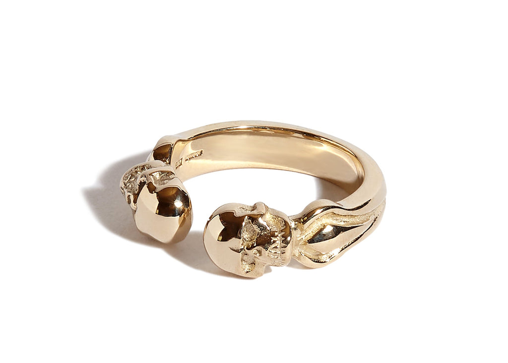 Solid 9ct Gold Double Headed Open Skull Band