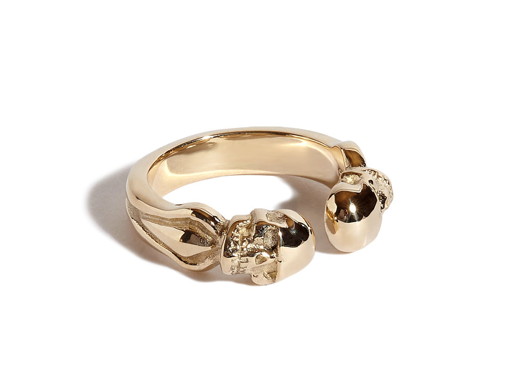 Solid 9ct Gold Double Headed Open Skull Band