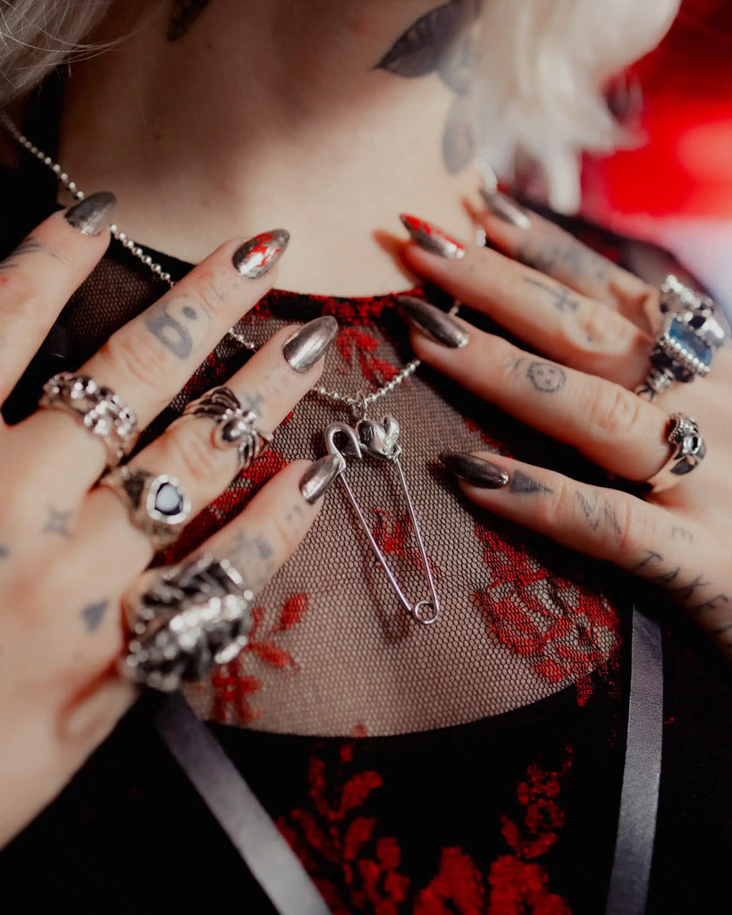 TGF x Emily Malice Heart Safety Pin Pendant &amp; Chain