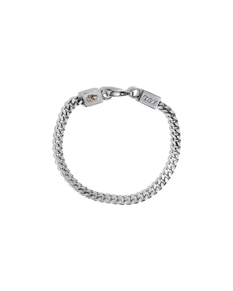 Flat Curb Chain Bracelet With 18ct Skull