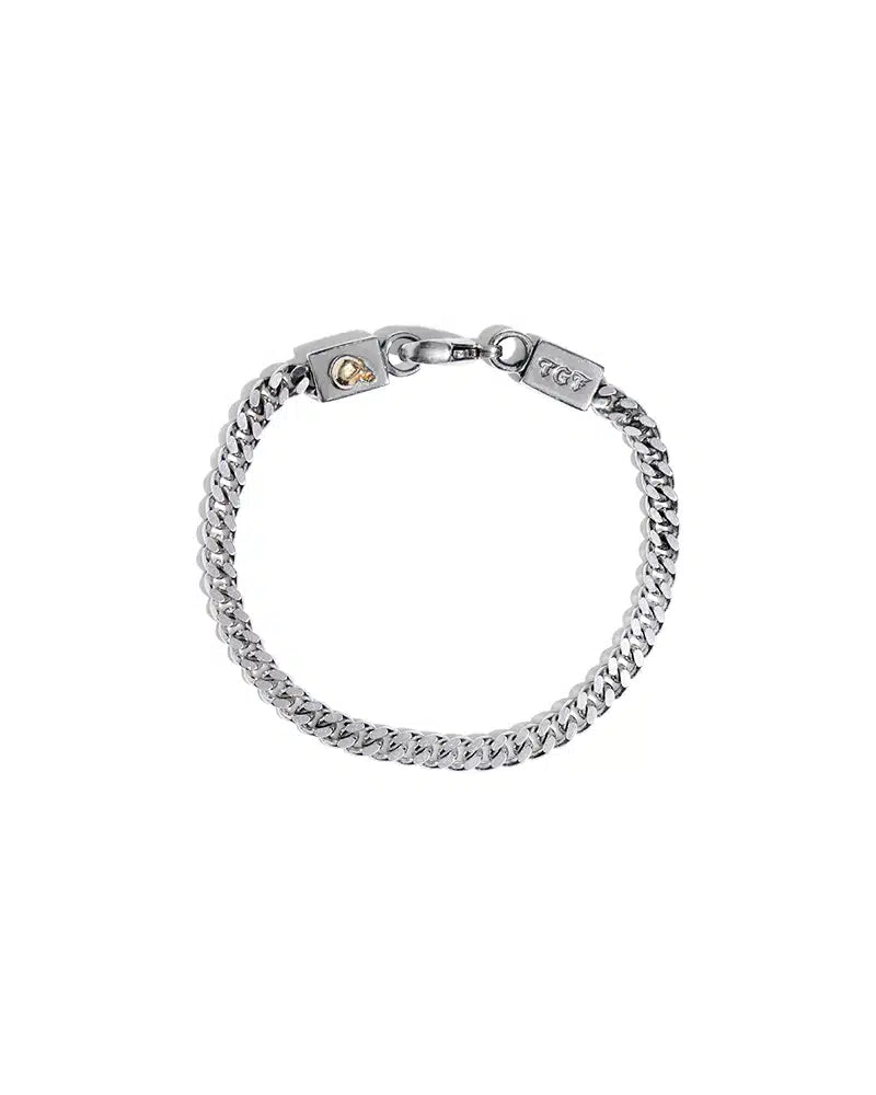 Flat Curb Chain Bracelet With 18ct Skull