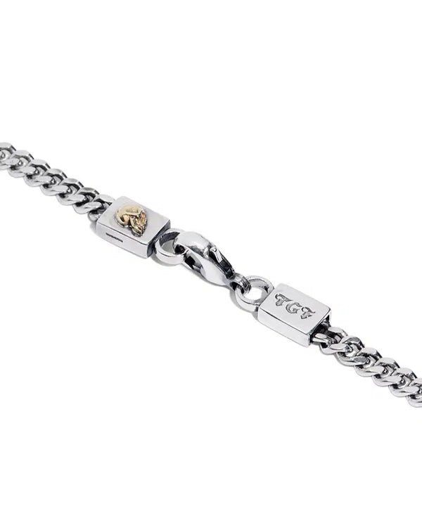 Flat Curb Chain Necklace With 18ct Gold Skull