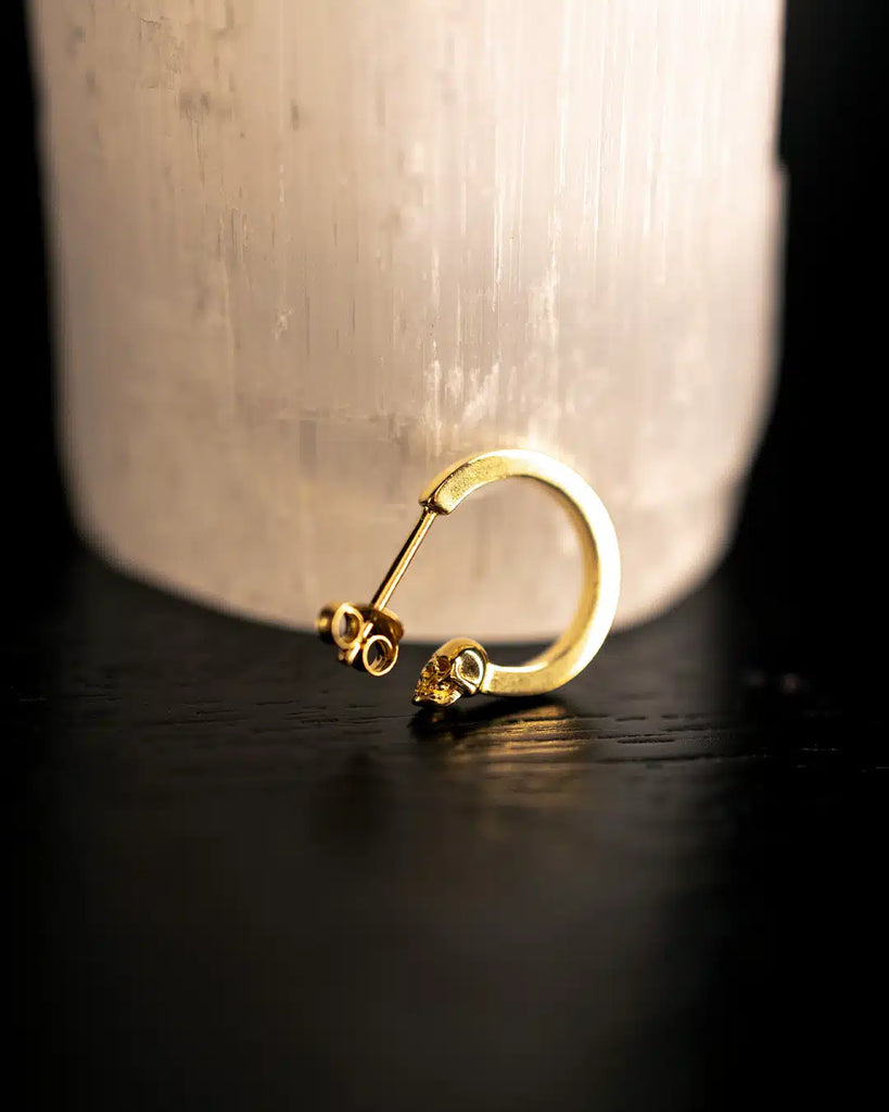 18ct Gold Plated Flat Skull Hoop (Single)