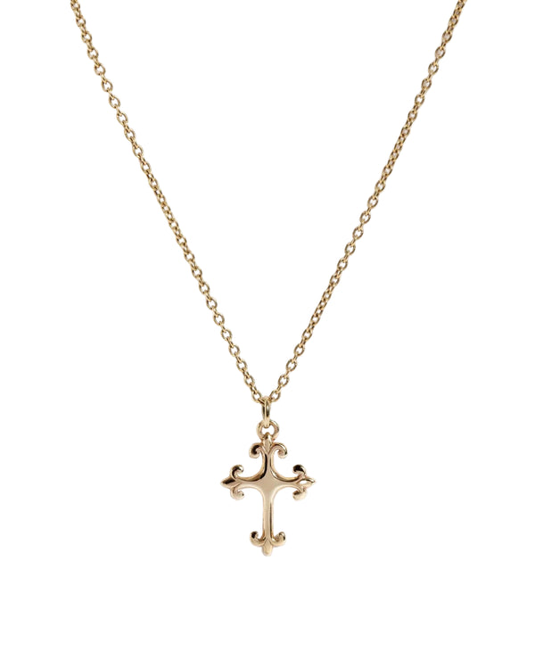 Solid 9ct Gold Small Cross with Fleur de Lis