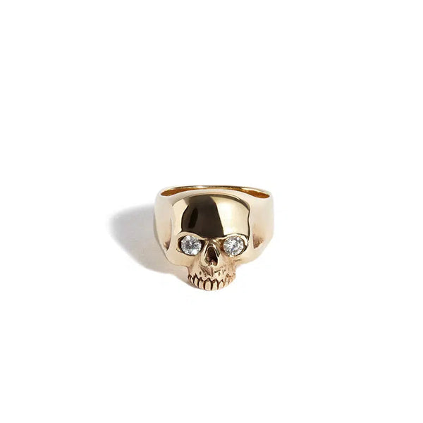 Solid 9ct Gold Smallest Evil Skull Ring with Diamond Eyes