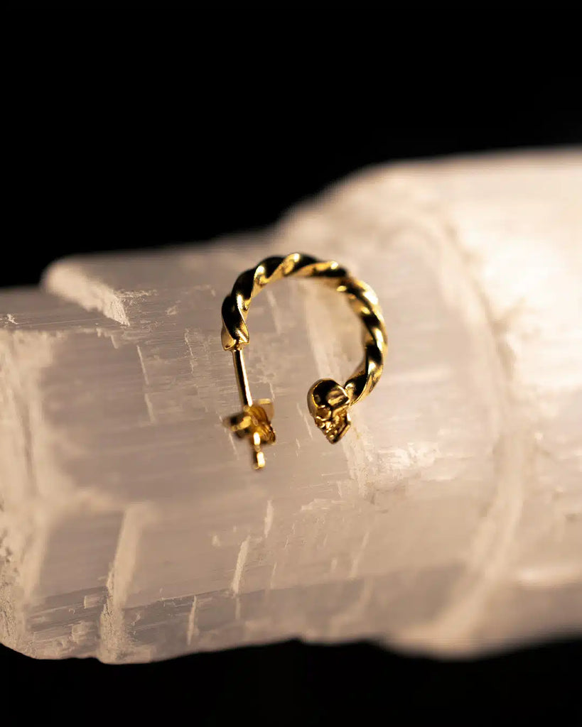 18ct Gold Plated Twisted Skull Hoop