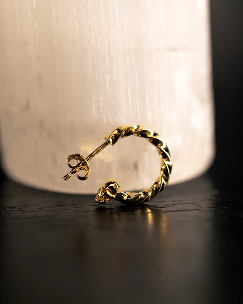 18ct Gold Plated Twisted Skull Hoop