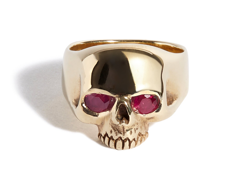 9ct Gold Smallest Evil Skull Ring with Ruby Eyes