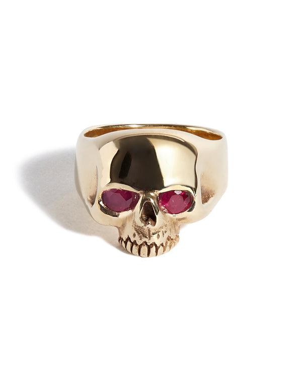9ct Gold Smallest Evil Skull Ring with Ruby Eyes