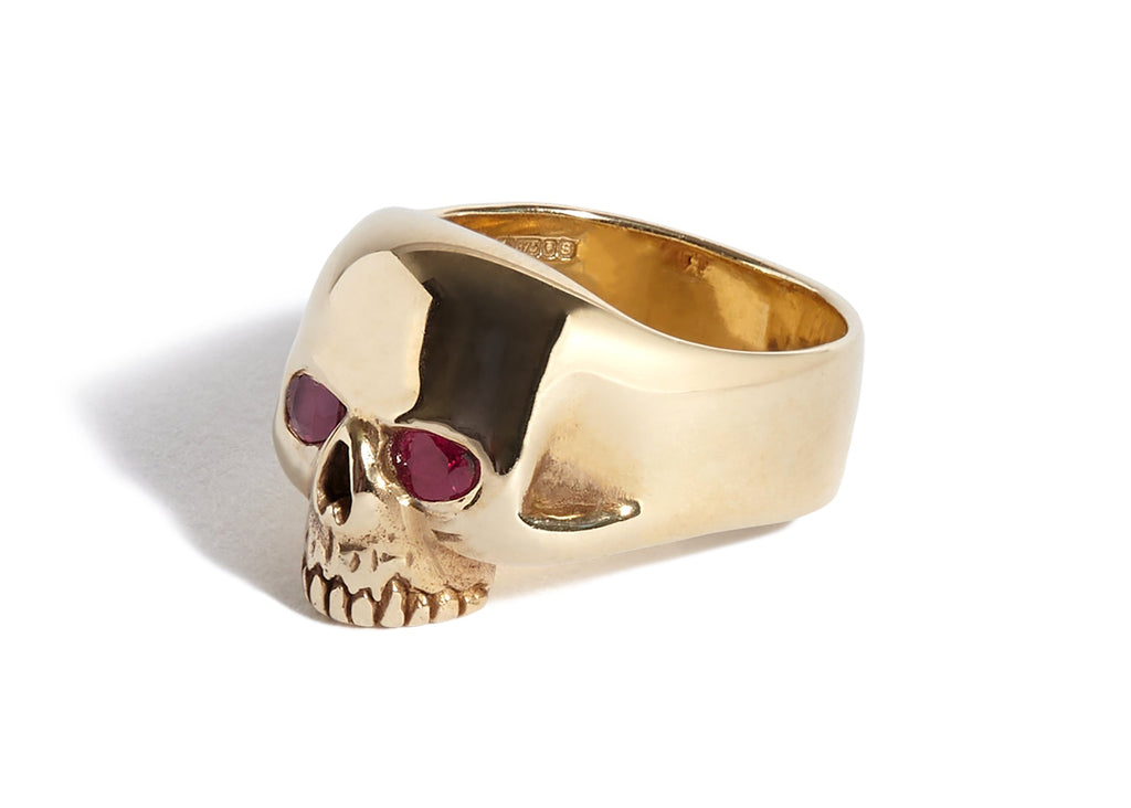 9ct Gold Smallest Evil Skull Ring with Ruby Eyes