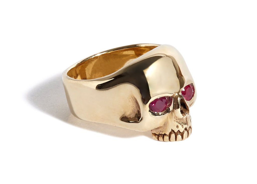 9ct Gold Smallest Evil Skull Ring with Ruby Eyes