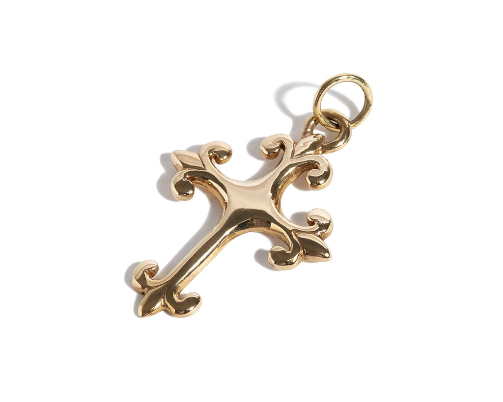 Solid 9ct Gold Small Cross with Fleur de Lis