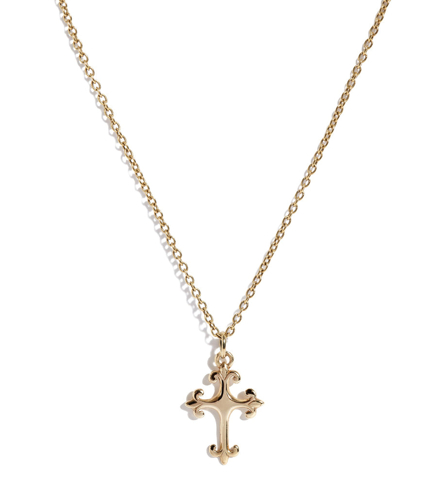 Solid 9ct Gold Small Cross with Fleur de Lis