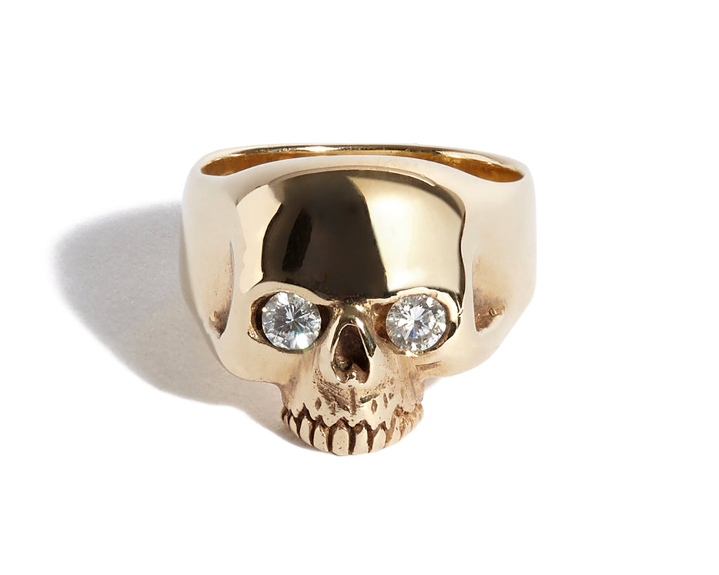 Solid 9ct Gold Smallest Evil Skull Ring with Diamond Eyes