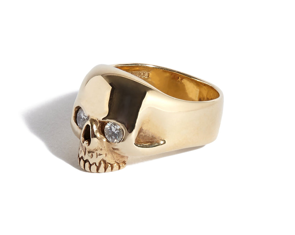 Solid 9ct Gold Smallest Evil Skull Ring with Diamond Eyes