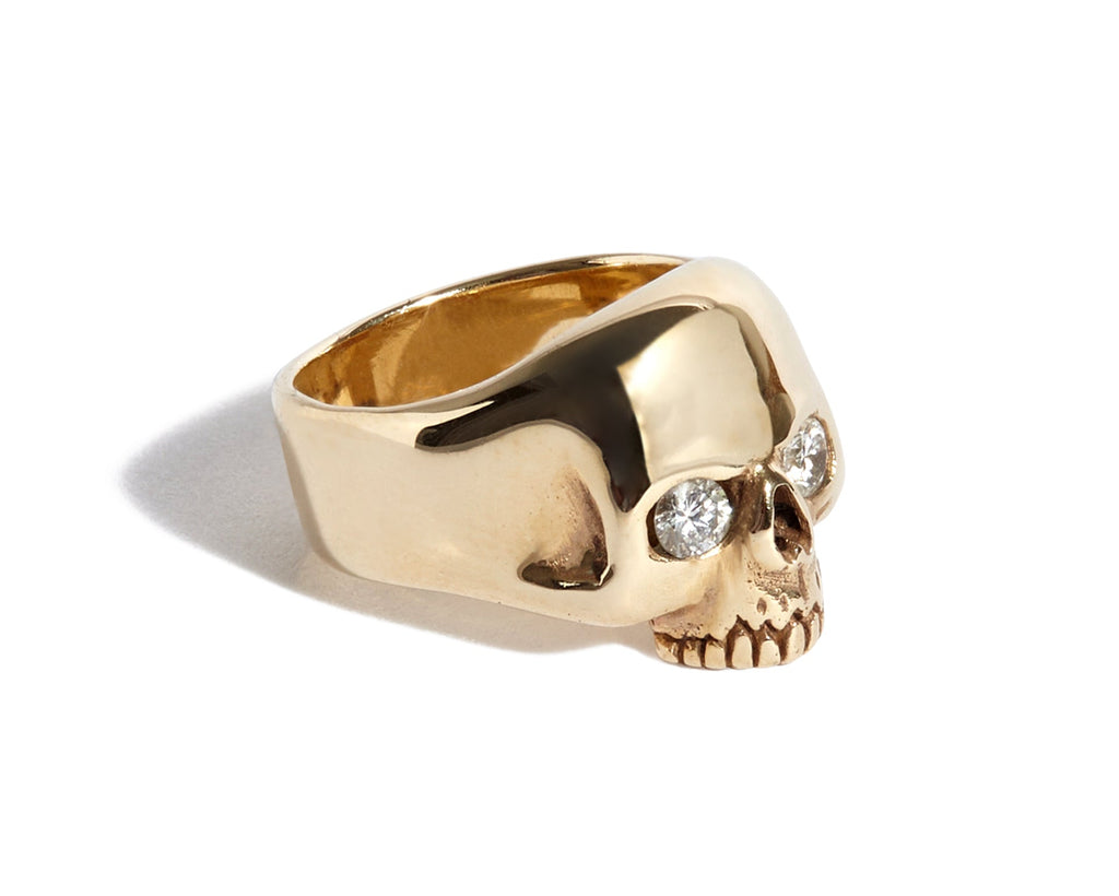 Solid 9ct Gold Smallest Evil Skull Ring with Diamond Eyes