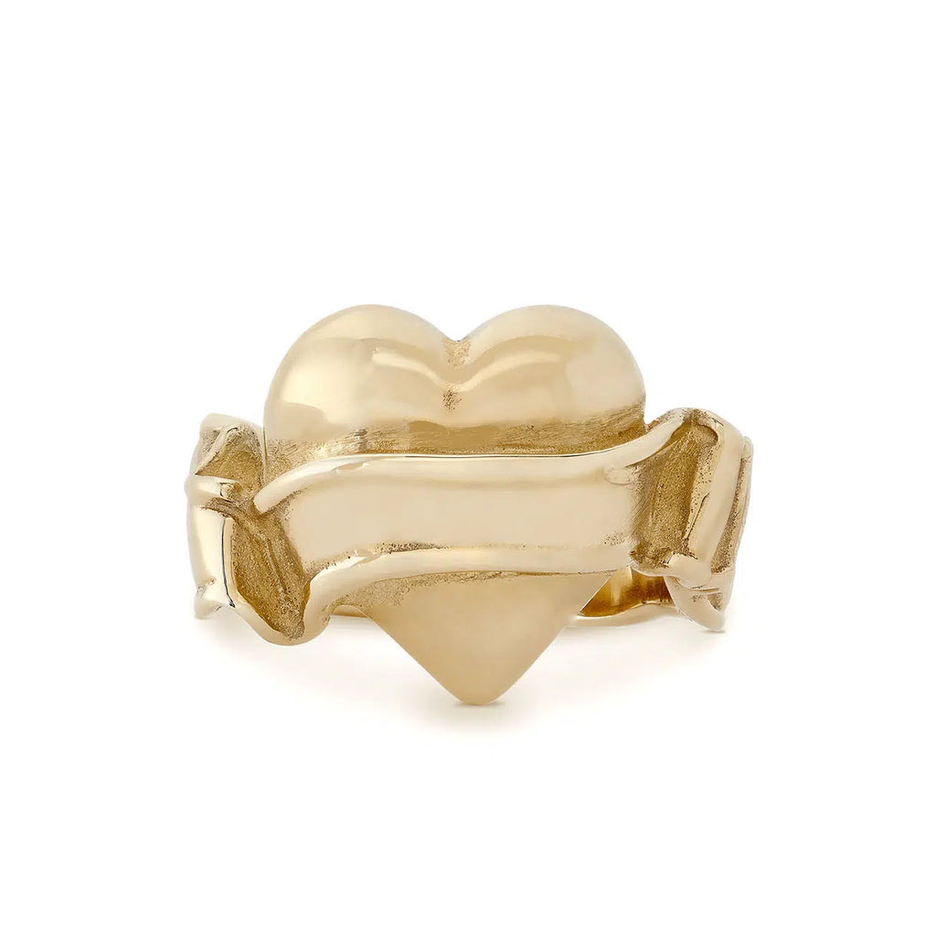 Solid 9ct Gold Heart and Banner Ring