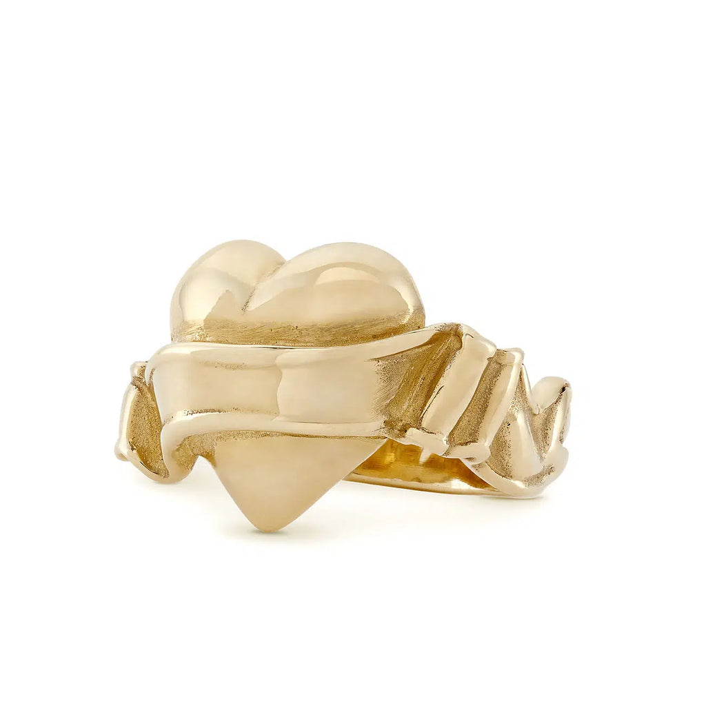 Solid 9ct Gold Heart and Banner Ring