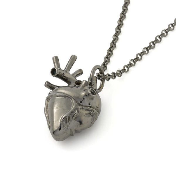 Rhodium Plated Anatomical Heart Necklace