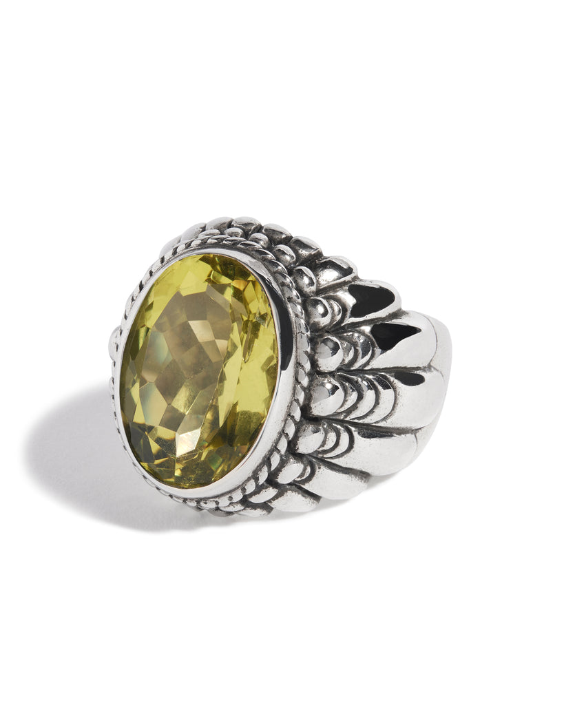Lemon Quartz Large Feather Setting Ring
