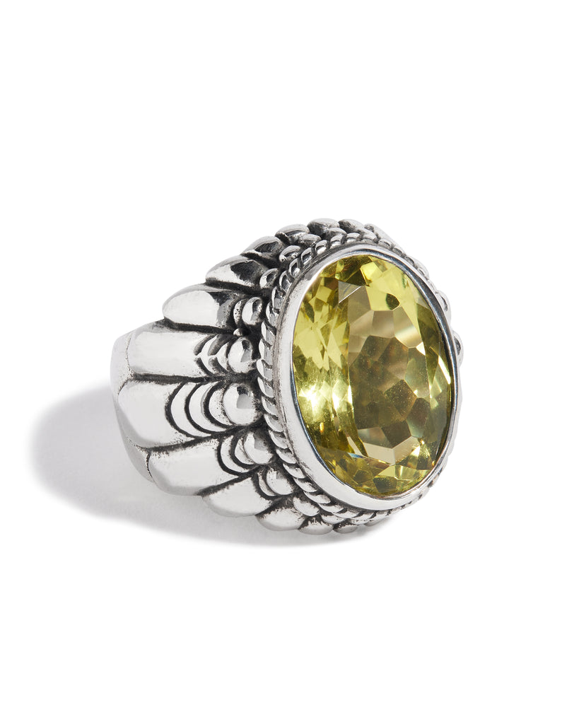Lemon Quartz Large Feather Setting Ring