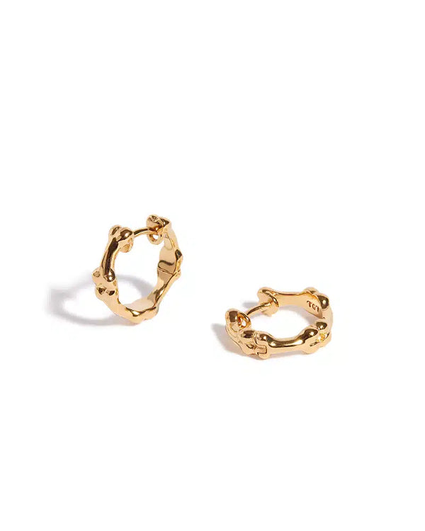 18ct Gold Plated Micro Bones Hoop (Single)