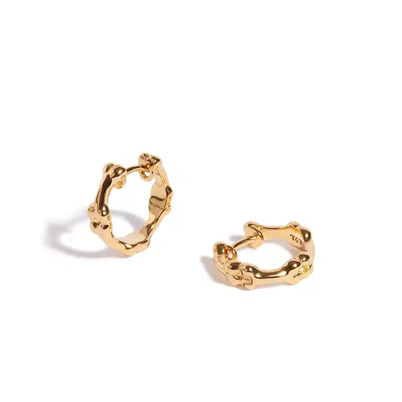 18ct Gold Plated Micro Bones Hoop (Single)