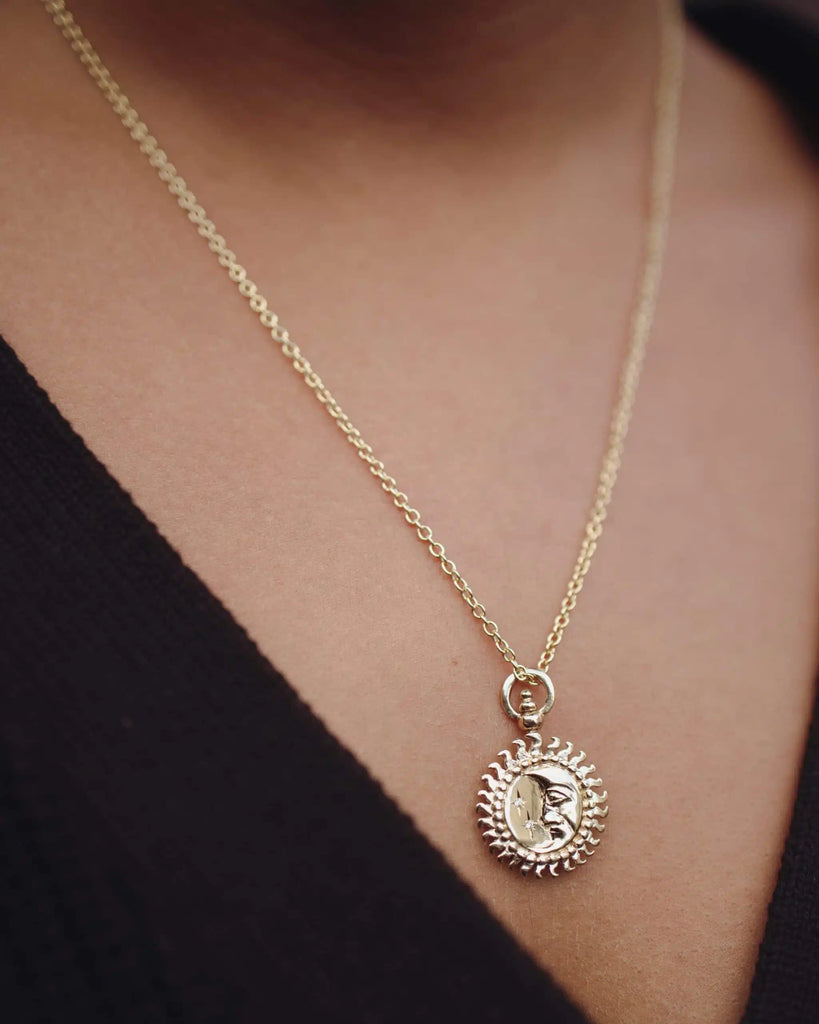 Solid 9ct Gold Sun, Moon and Stars Pendant with Diamonds