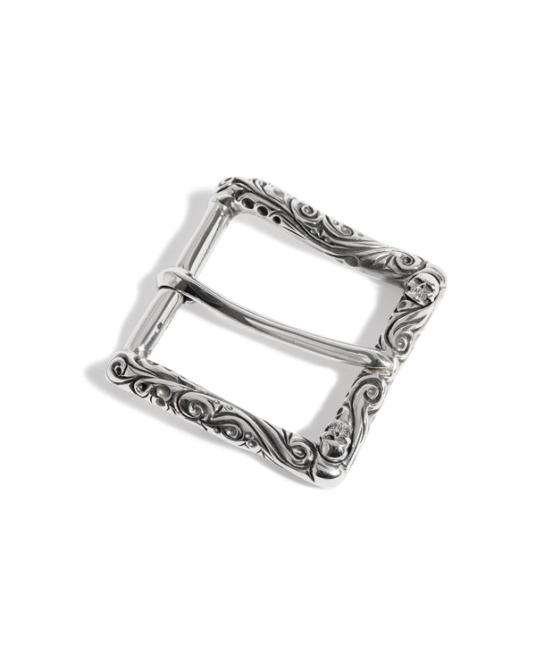 Ornate Belt Buckle with Silver Skulls
