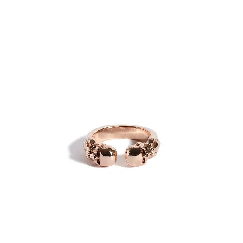 Solid 9ct Rose Gold Double Headed Open Skull Band