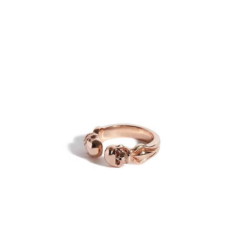 Solid 9ct Rose Gold Double Headed Open Skull Band