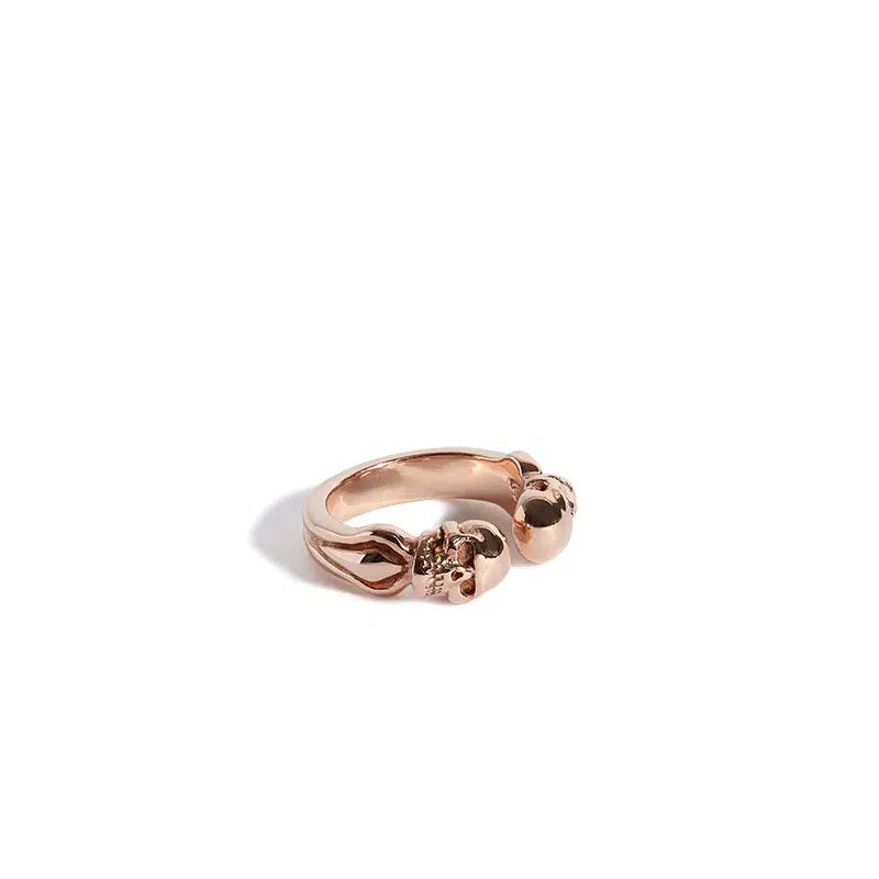 Solid 9ct Rose Gold Double Headed Open Skull Band