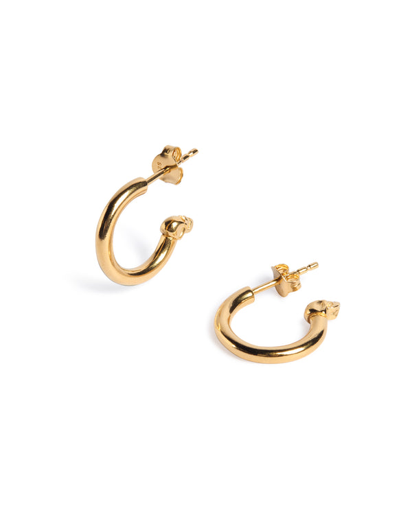 18ct Gold Plated Round Skull Hoop (Single)
